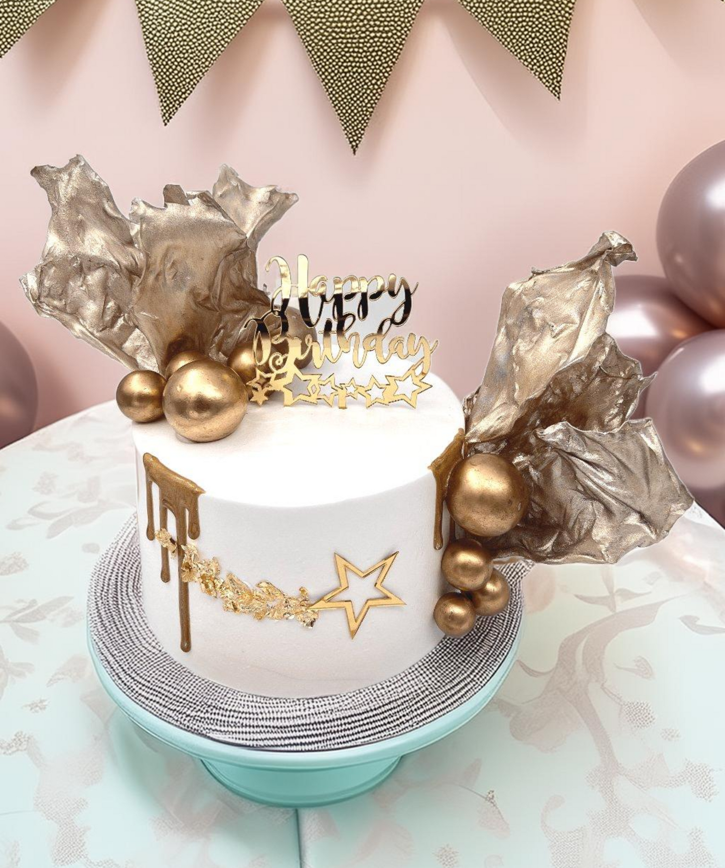 White and Gold Birthday Cake