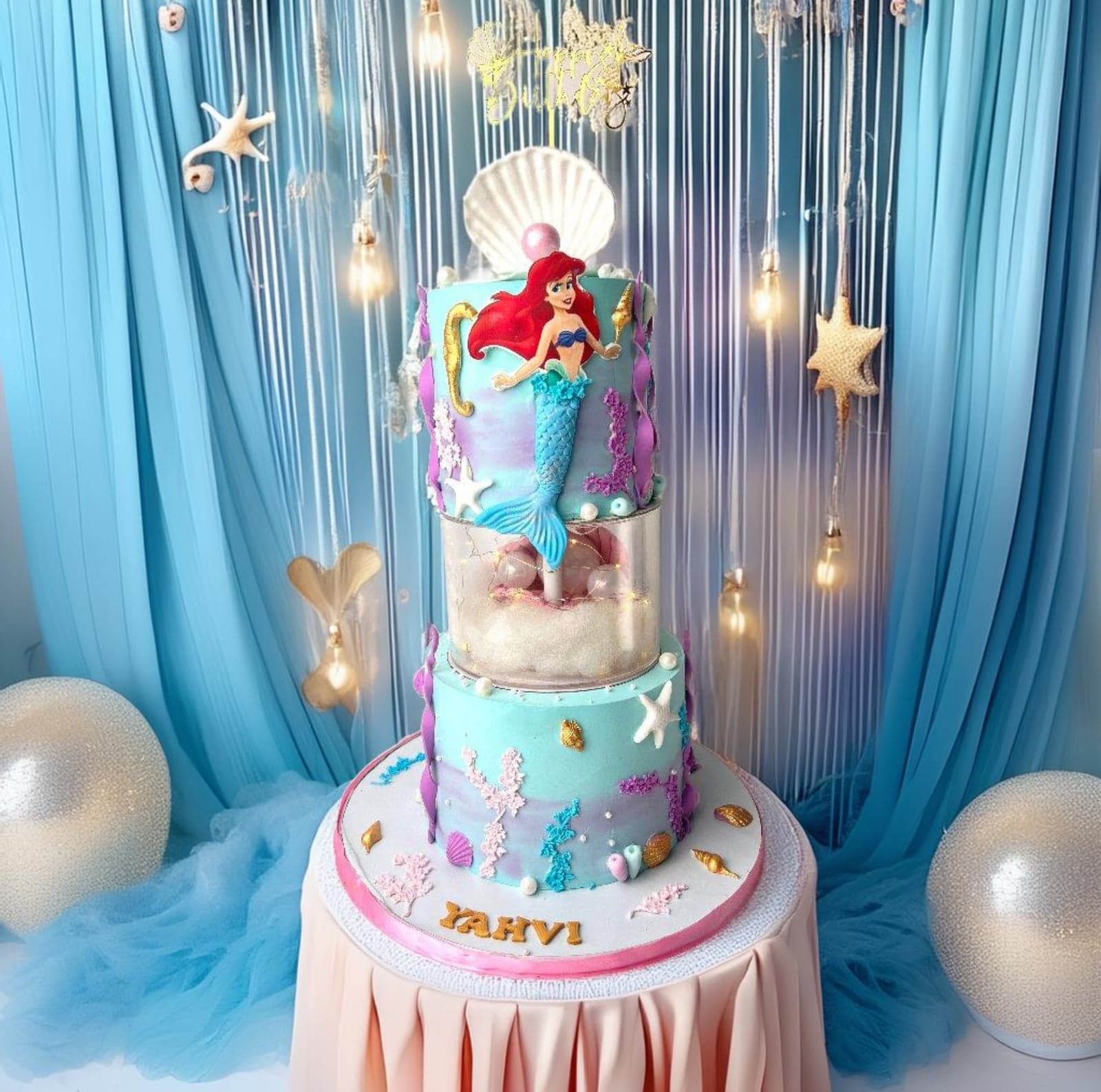 Two Tier Mermaid Princess Birthday Cake