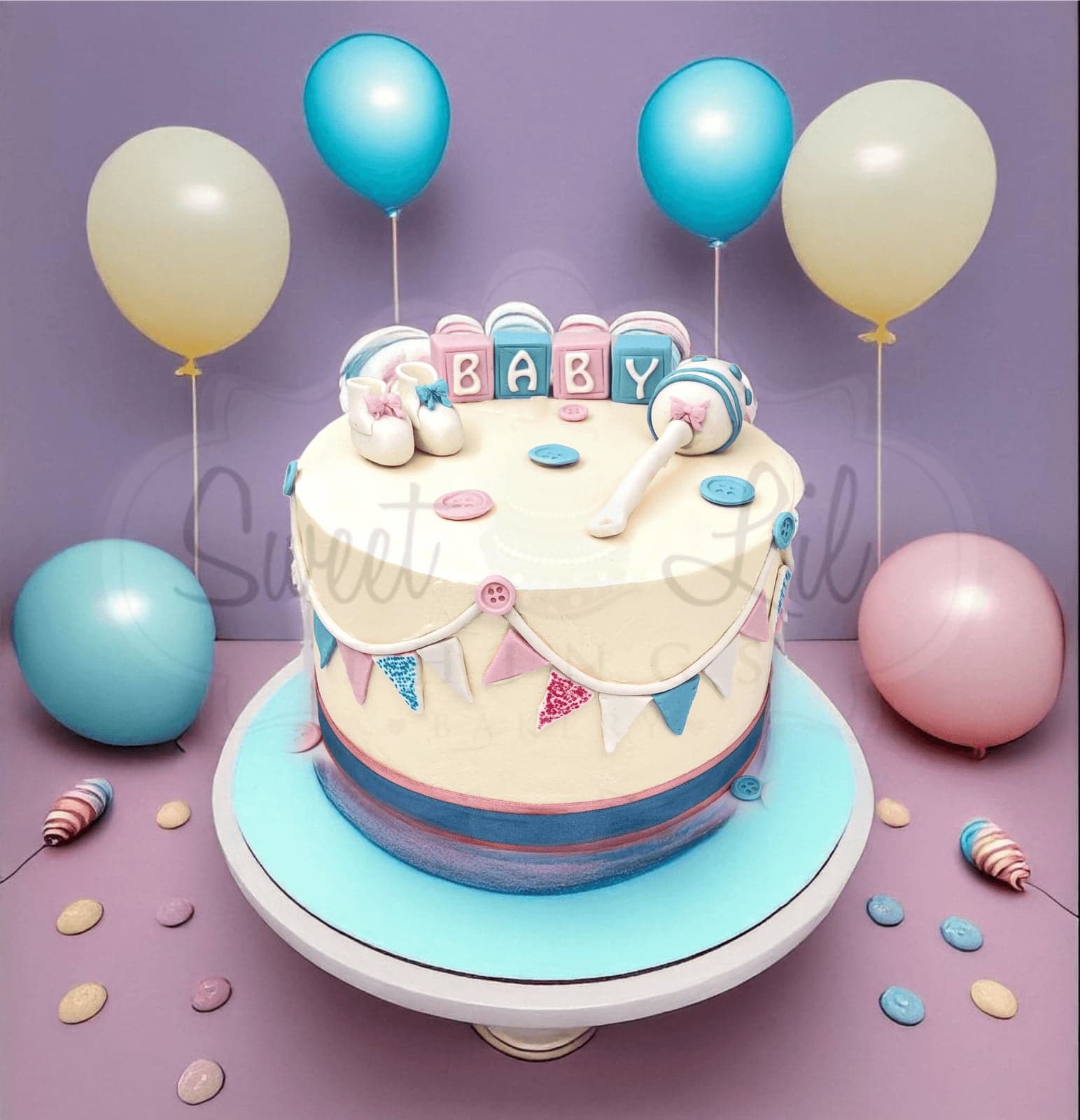 Baby Shower Cake (Rattle and booties)