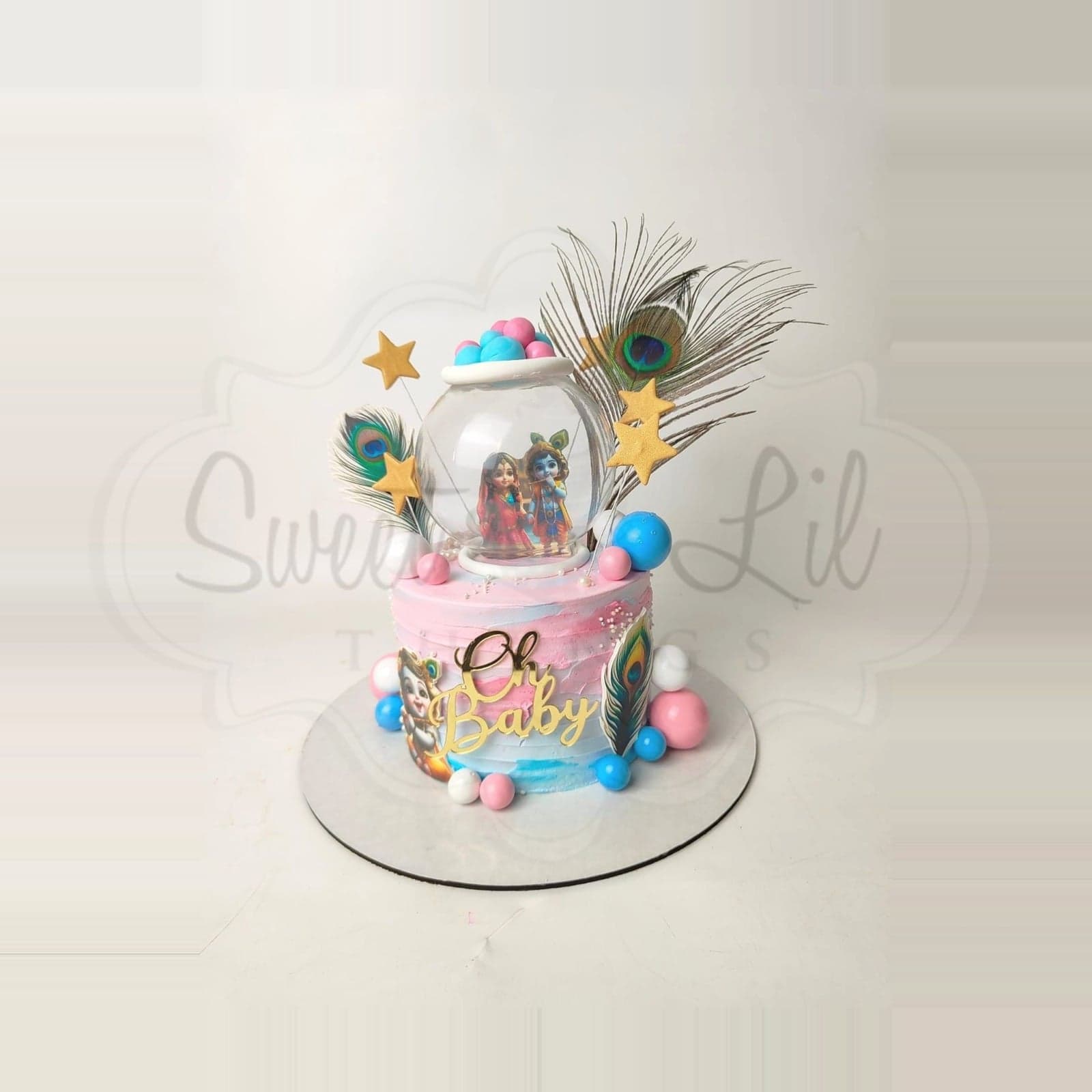 Radha Krishna baby shower cake photo 2