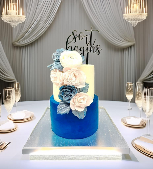 2 Tier White and Blue Engagement Cake