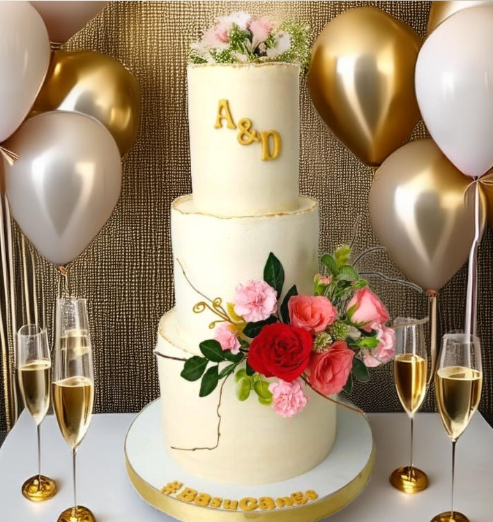 3 Tier Floral Engagement Cake