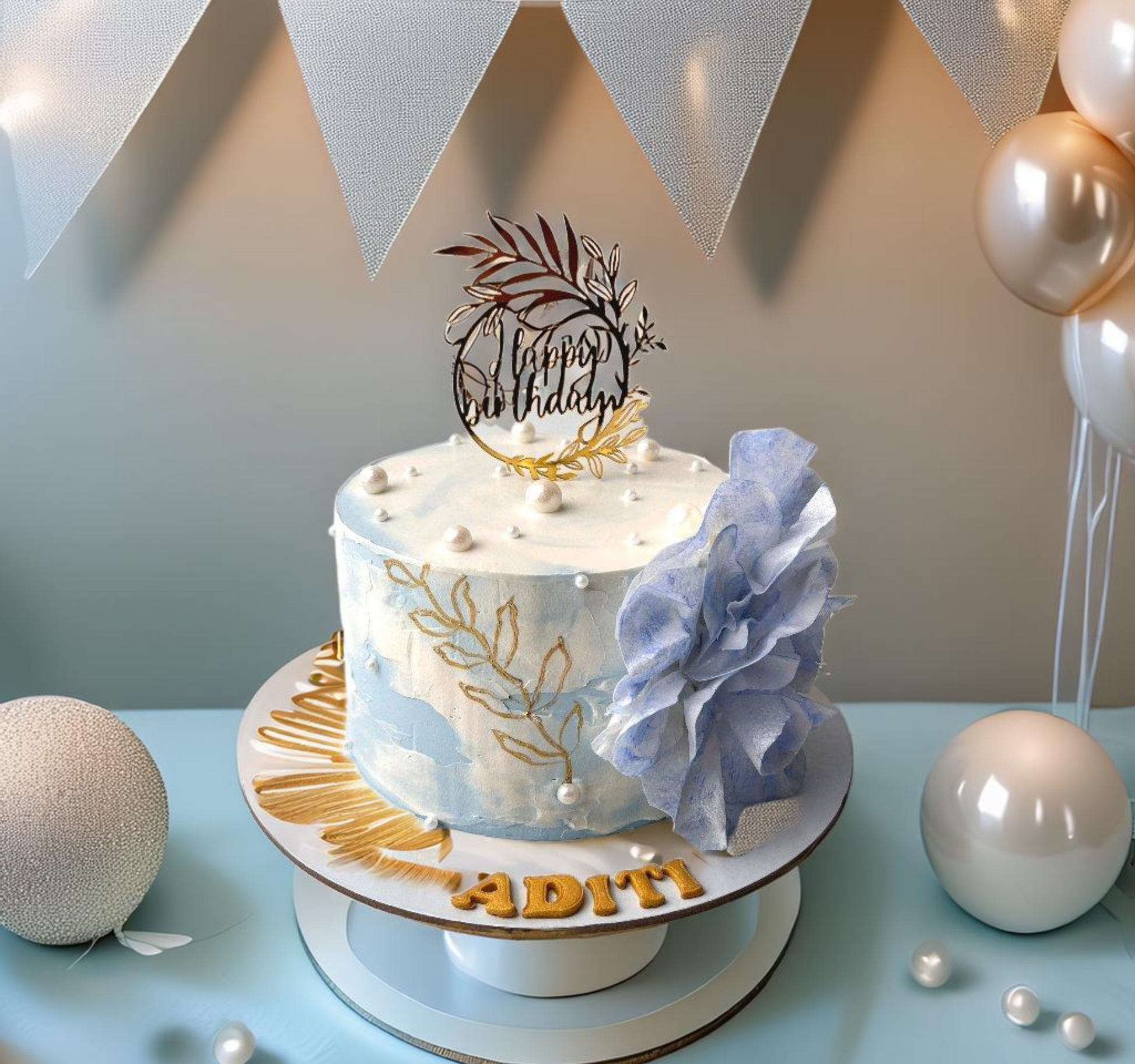 Blue Elegance Birthday Cake