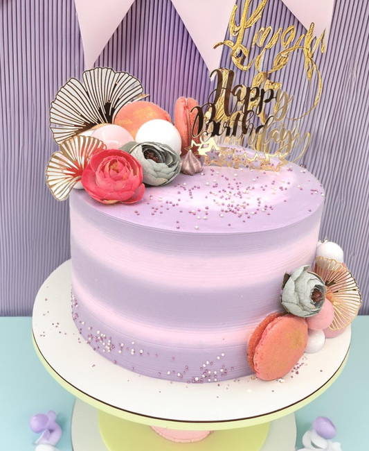 Lavender Macaroon Floral Birthday Cake