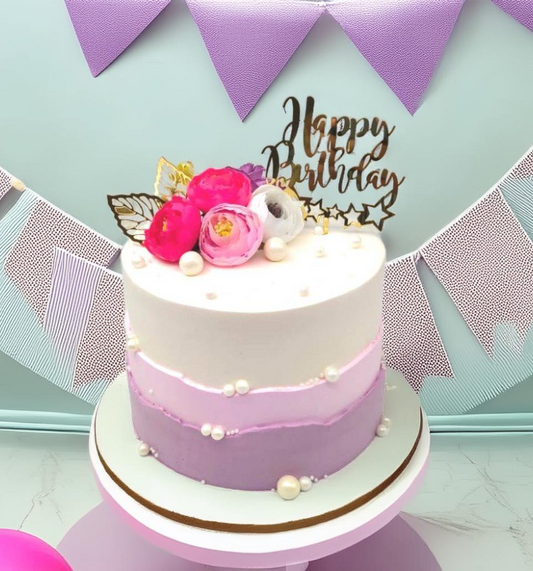 White and Lavender Floral Birthday Cake